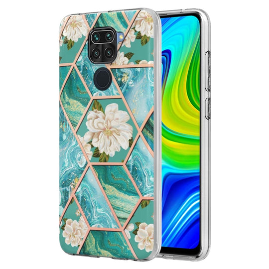 For Xiaomi Redmi Note 9 / 10X 4G Electroplating Splicing Marble Flower TPU Phone Case(Blue Flower)