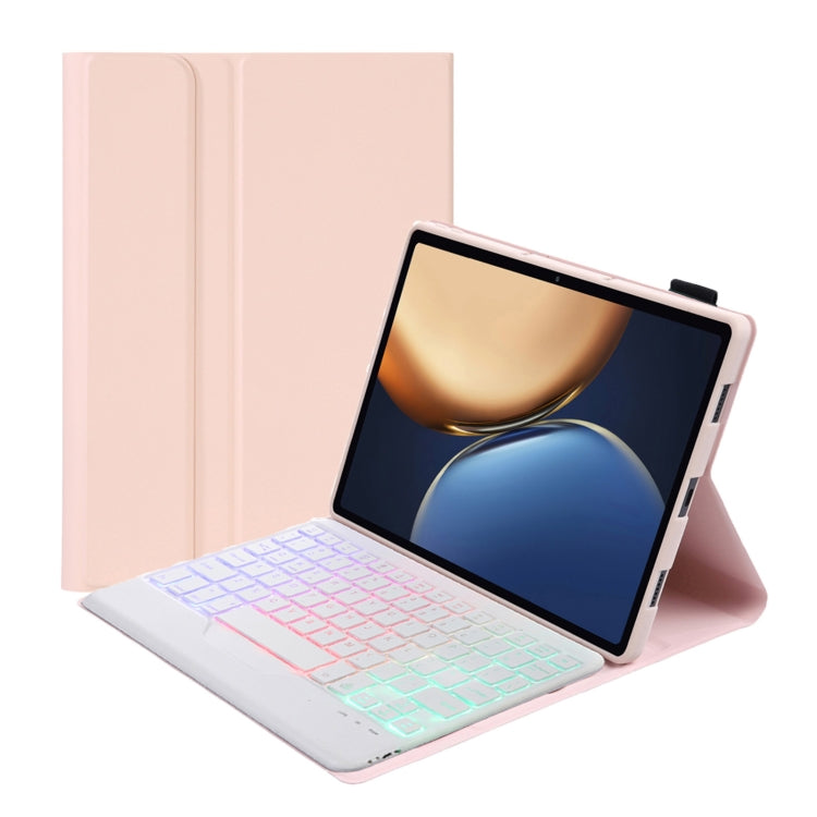AHV7-BS Lambskin Texture Tri-color Backlight Bluetooth Keyboard Leather Tablet Case For Honor Tablet V7 Pro(Pink) - Huawei Keyboard by buy2fix | Online Shopping UK | buy2fix