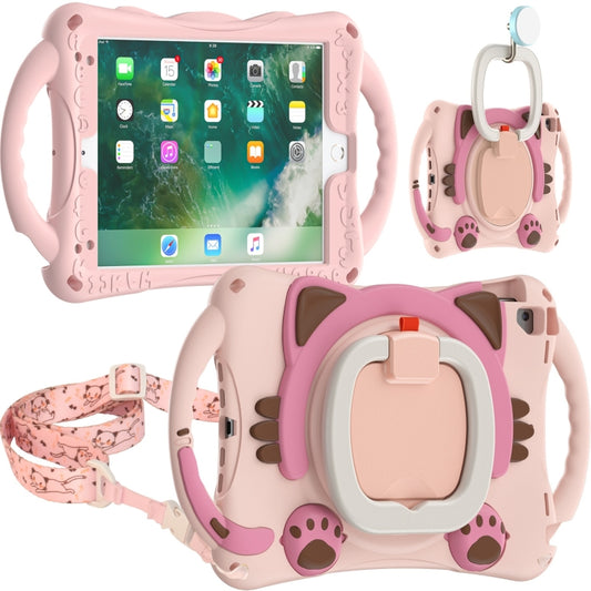 Cute Cat King Kids Shockproof Silicone Tablet Case with Holder & Shoulder Strap & Handle For iPad 9.7 2018 / 2017 / Air / Air 2 / Pro 9.7(Pink) - iPad 9.7 (2018) & (2017) Cases by buy2fix | Online Shopping UK | buy2fix