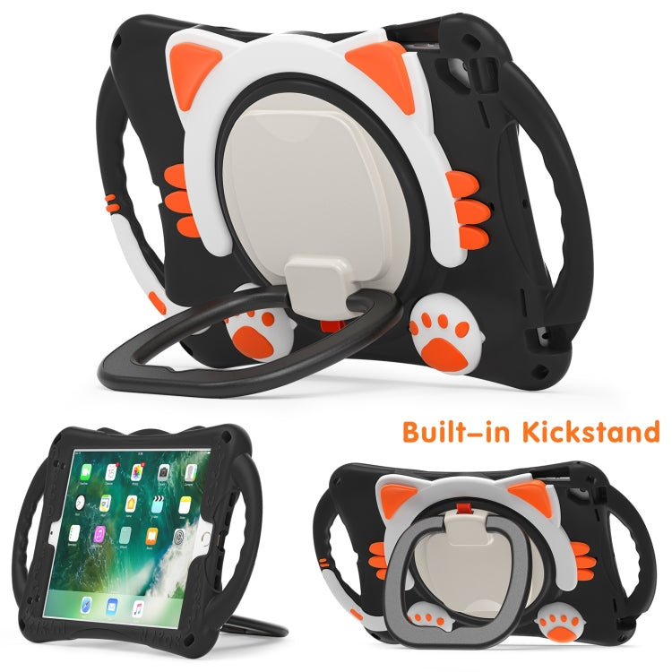 Cute Cat King Kids Shockproof Silicone Tablet Case with Holder & Shoulder Strap & Handle For iPad 9.7 2018 / 2017 / Air / Air 2 / Pro 9.7(Black Orange) - iPad 9.7 (2018) & (2017) Cases by buy2fix | Online Shopping UK | buy2fix