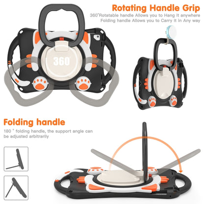 Cute Cat King Kids Shockproof Silicone Tablet Case with Holder & Shoulder Strap & Handle For iPad 9.7 2018 / 2017 / Air / Air 2 / Pro 9.7(Black Orange) - iPad 9.7 (2018) & (2017) Cases by buy2fix | Online Shopping UK | buy2fix