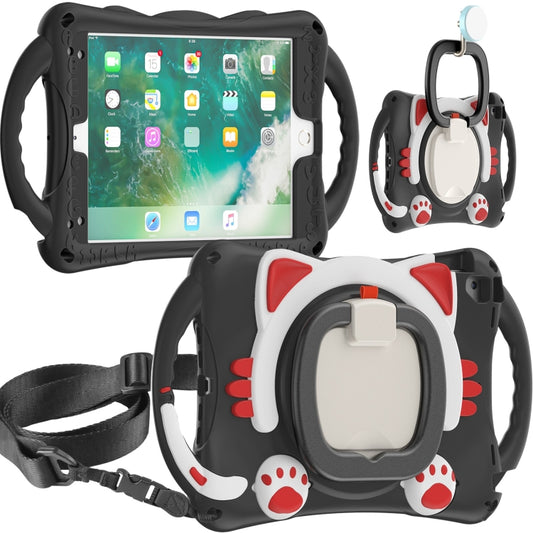 Cute Cat King Kids Shockproof Silicone Tablet Case with Holder & Shoulder Strap & Handle For iPad 9.7 2018 / 2017 / Air / Air 2 / Pro 9.7(Black Red) - iPad 9.7 (2018) & (2017) Cases by buy2fix | Online Shopping UK | buy2fix