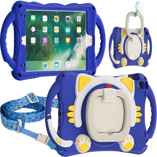 Cute Cat King Kids Shockproof Silicone Tablet Case with Holder & Shoulder Strap & Handle For iPad 9.7 2018 / 2017 / Air / Air 2 / Pro 9.7(Dark Blue) - iPad 9.7 (2018) & (2017) Cases by buy2fix | Online Shopping UK | buy2fix