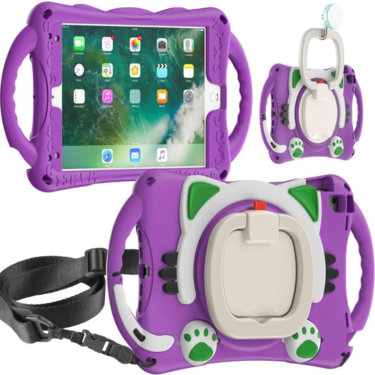 Cute Cat King Kids Shockproof Silicone Tablet Case with Holder & Shoulder Strap & Handle For iPad 9.7 2018 / 2017 / Air / Air 2 / Pro 9.7(Purple) - iPad 9.7 (2018) & (2017) Cases by buy2fix | Online Shopping UK | buy2fix