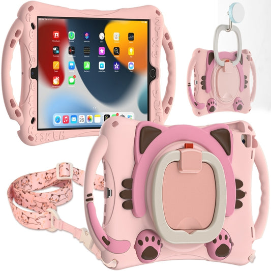 Cute Cat King Kids Shockproof Silicone Tablet Case with Holder & Shoulder Strap & Handle For iPad 10.2 2019 / 2020 / 2021 / Pro 10.5(Pink) - iPad 10.2 Cases by buy2fix | Online Shopping UK | buy2fix