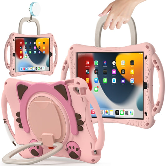 Cute Cat King Kids Shockproof Silicone Tablet Case with Holder & Shoulder Strap & Handle For iPad 10.2 2019 / 2020 / 2021 / Pro 10.5(Pink) - iPad 10.2 Cases by buy2fix | Online Shopping UK | buy2fix