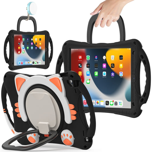 Cute Cat King Kids Shockproof Silicone Tablet Case with Holder & Shoulder Strap & Handle For iPad 10.2 2019 / 2020 / 2021 / Pro 10.5(Black Orange) - iPad 10.2 Cases by buy2fix | Online Shopping UK | buy2fix