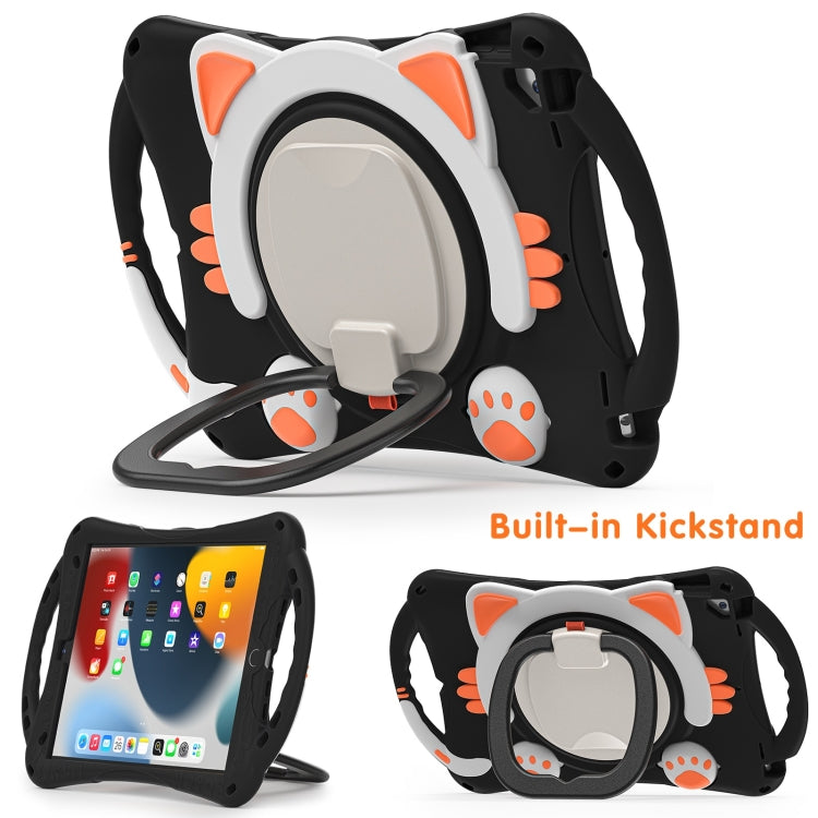 Cute Cat King Kids Shockproof Silicone Tablet Case with Holder & Shoulder Strap & Handle For iPad 10.2 2019 / 2020 / 2021 / Pro 10.5(Black Orange) - iPad 10.2 Cases by buy2fix | Online Shopping UK | buy2fix