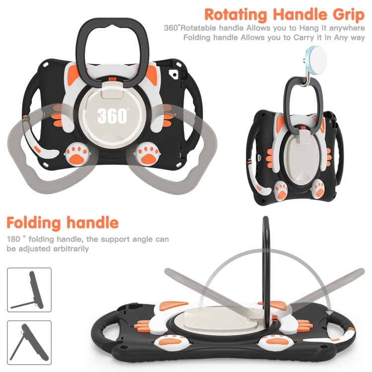 Cute Cat King Kids Shockproof Silicone Tablet Case with Holder & Shoulder Strap & Handle For iPad 10.2 2019 / 2020 / 2021 / Pro 10.5(Black Orange) - iPad 10.2 Cases by buy2fix | Online Shopping UK | buy2fix