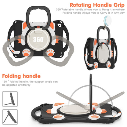 Cute Cat King Kids Shockproof Silicone Tablet Case with Holder & Shoulder Strap & Handle For iPad 10.2 2019 / 2020 / 2021 / Pro 10.5(Black Orange) - iPad 10.2 Cases by buy2fix | Online Shopping UK | buy2fix