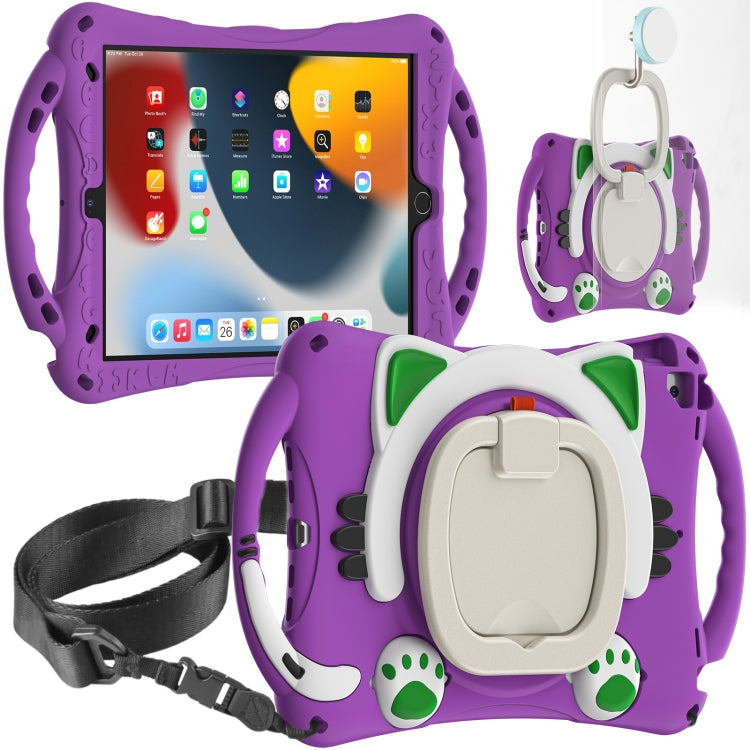 Cute Cat King Kids Shockproof Silicone Tablet Case with Holder & Shoulder Strap & Handle For iPad 10.2 2019 / 2020 / 2021 / Pro 10.5(Purple) - iPad 10.2 Cases by buy2fix | Online Shopping UK | buy2fix