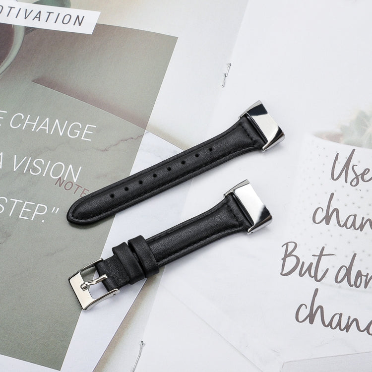 For Fitbit Charge 5 FC5-18 Leather Strap Watch Band, Size:S(Black) - Watch Bands by buy2fix | Online Shopping UK | buy2fix