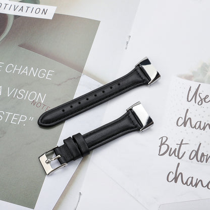 For Fitbit Charge 5 FC5-18 Leather Strap Watch Band, Size:S(Black) - Watch Bands by buy2fix | Online Shopping UK | buy2fix