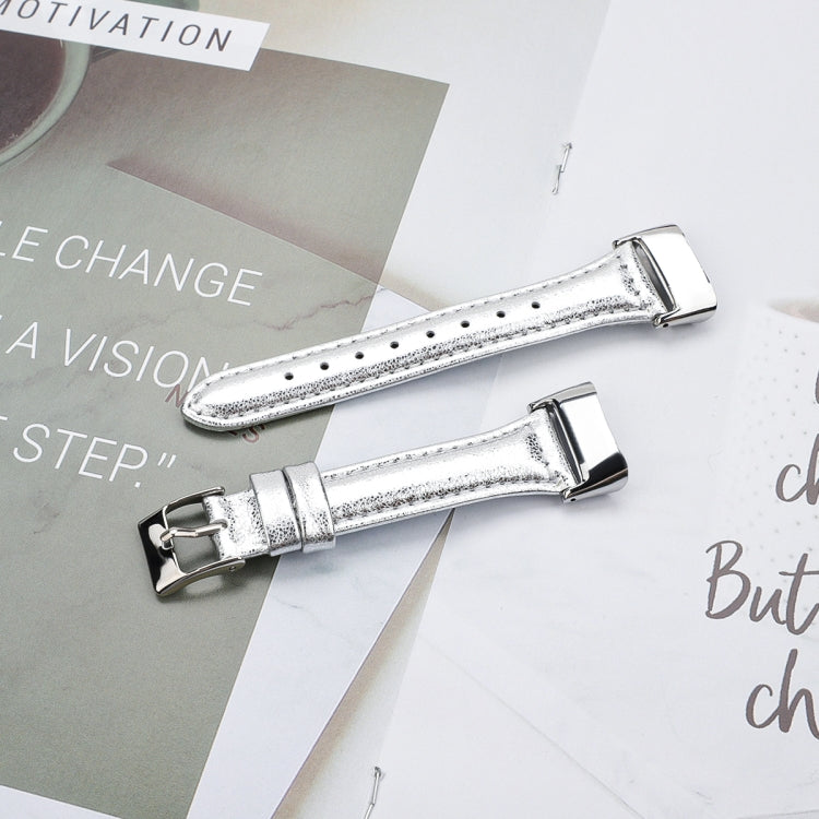 For Fitbit Charge 5 FC5-18 Leather Strap Watch Band, Size:S(Silver) - Watch Bands by buy2fix | Online Shopping UK | buy2fix