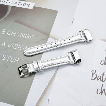 For Fitbit Charge 5 FC5-18 Leather Strap Watch Band, Size:S(Silver) - Watch Bands by buy2fix | Online Shopping UK | buy2fix