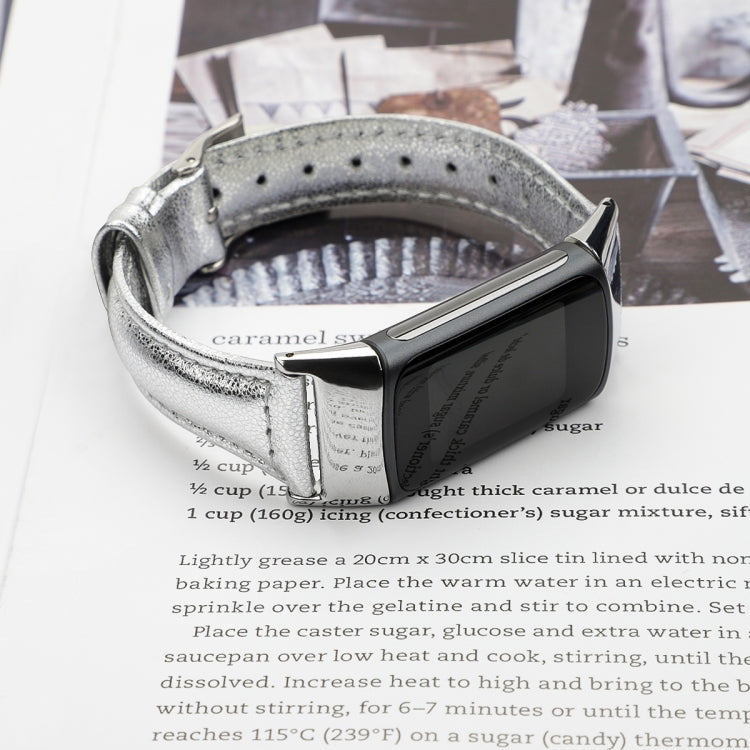 For Fitbit Charge 5 FC5-18 Leather Strap Watch Band, Size:S(Silver) - Watch Bands by buy2fix | Online Shopping UK | buy2fix