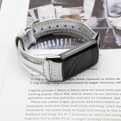 For Fitbit Charge 5 FC5-18 Leather Strap Watch Band, Size:S(Silver) - Watch Bands by buy2fix | Online Shopping UK | buy2fix