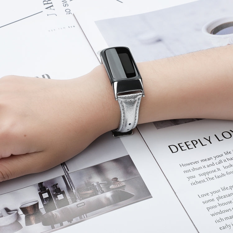 For Fitbit Charge 5 FC5-18 Leather Strap Watch Band, Size:S(Silver) - Watch Bands by buy2fix | Online Shopping UK | buy2fix