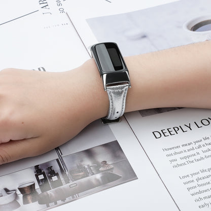 For Fitbit Charge 5 FC5-18 Leather Strap Watch Band, Size:S(Silver) - Watch Bands by buy2fix | Online Shopping UK | buy2fix