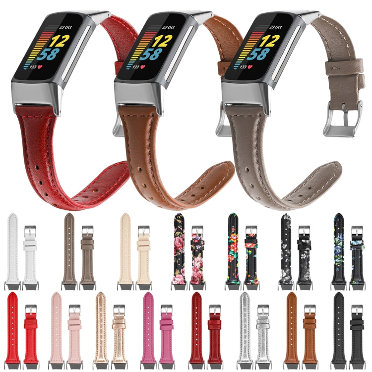For Fitbit Charge 5 FC5-18 Leather Strap Watch Band, Size:S(Silver) - Watch Bands by buy2fix | Online Shopping UK | buy2fix