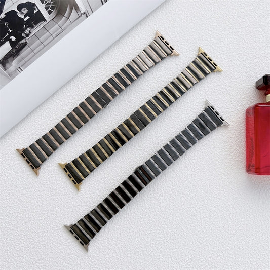 Ceramic One-bead Steel Strap Watch Band For Apple Watch Ultra 49mm&Watch Ultra 2 49mm / Series 9&8&7 45mm / SE 3&SE 2&6&SE&5&4 44mm / 3&2&1 42mm(Black Silver) by buy2fix