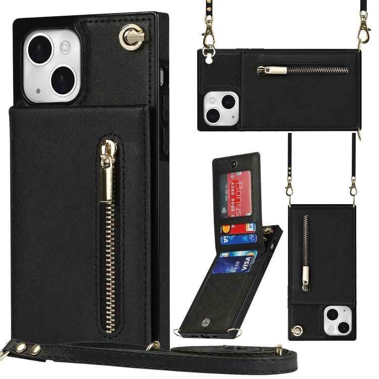 For iPhone 13 mini Cross-body Zipper Square Phone Case with Holder (Black) - iPhone 13 mini Cases by buy2fix | Online Shopping UK | buy2fix