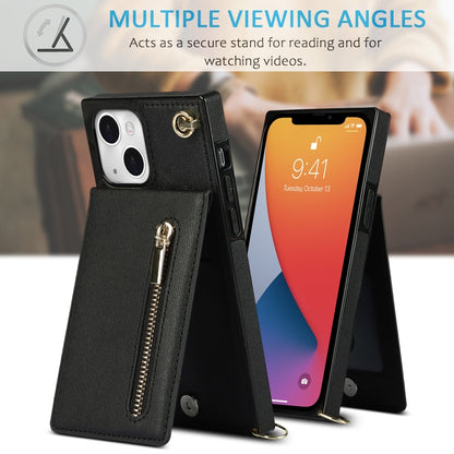 For iPhone 13 mini Cross-body Zipper Square Phone Case with Holder (Black) - iPhone 13 mini Cases by buy2fix | Online Shopping UK | buy2fix