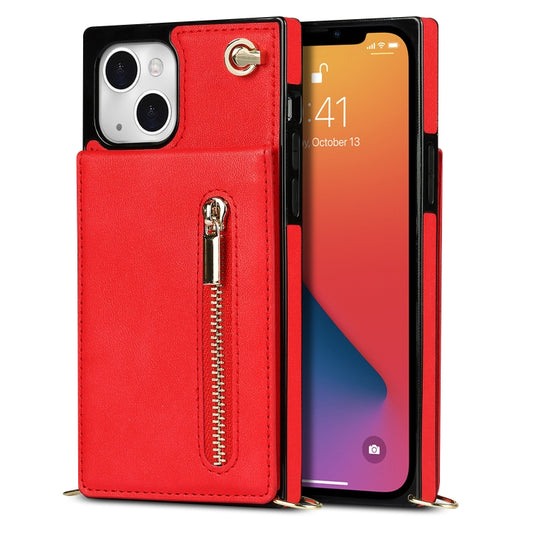 For iPhone 13 mini Cross-body Zipper Square Phone Case with Holder (Red) - iPhone 13 mini Cases by buy2fix | Online Shopping UK | buy2fix