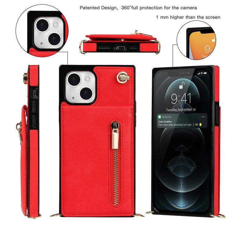 For iPhone 13 mini Cross-body Zipper Square Phone Case with Holder (Red) - iPhone 13 mini Cases by buy2fix | Online Shopping UK | buy2fix