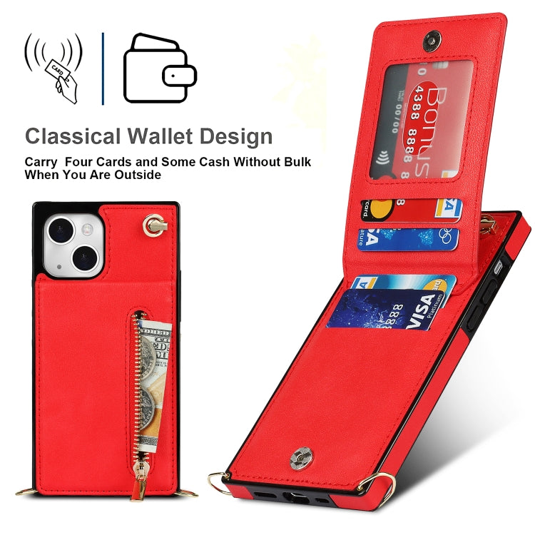 For iPhone 13 mini Cross-body Zipper Square Phone Case with Holder (Red) - iPhone 13 mini Cases by buy2fix | Online Shopping UK | buy2fix