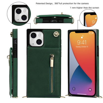 For iPhone 13 mini Cross-body Zipper Square Phone Case with Holder (Green) - iPhone 13 mini Cases by buy2fix | Online Shopping UK | buy2fix