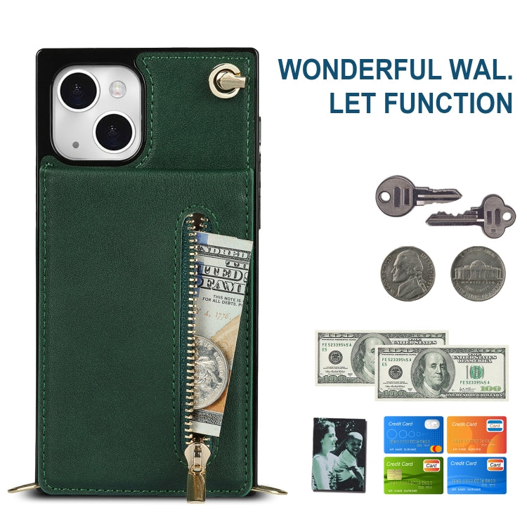 For iPhone 13 mini Cross-body Zipper Square Phone Case with Holder (Green) - iPhone 13 mini Cases by buy2fix | Online Shopping UK | buy2fix