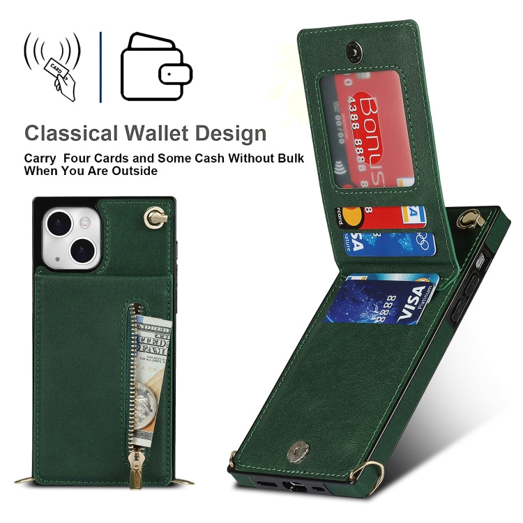 For iPhone 13 mini Cross-body Zipper Square Phone Case with Holder (Green) - iPhone 13 mini Cases by buy2fix | Online Shopping UK | buy2fix
