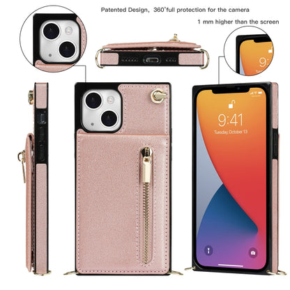 For iPhone 13 mini Cross-body Zipper Square Phone Case with Holder (Rose Gold) - iPhone 13 mini Cases by buy2fix | Online Shopping UK | buy2fix