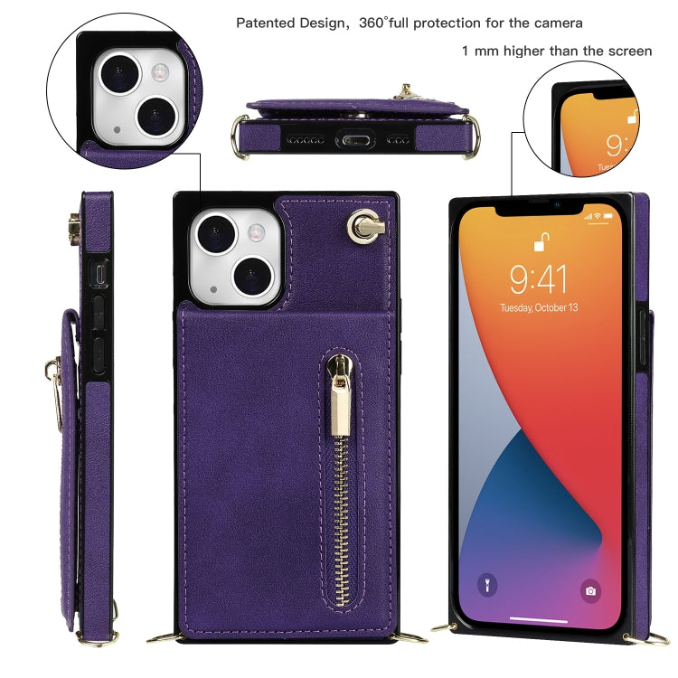 For iPhone 13 mini Cross-body Zipper Square Phone Case with Holder (Purple) - iPhone 13 mini Cases by buy2fix | Online Shopping UK | buy2fix