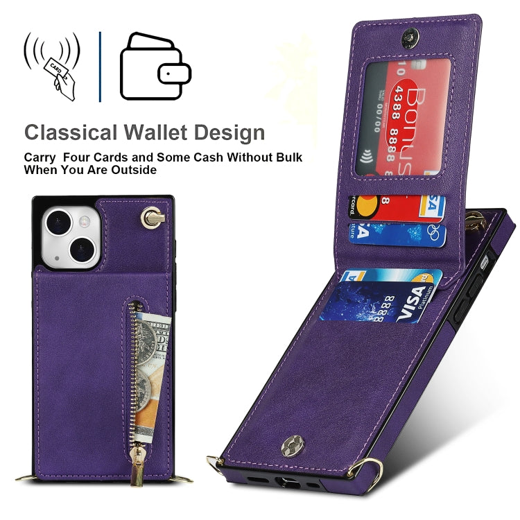 For iPhone 13 mini Cross-body Zipper Square Phone Case with Holder (Purple) - iPhone 13 mini Cases by buy2fix | Online Shopping UK | buy2fix