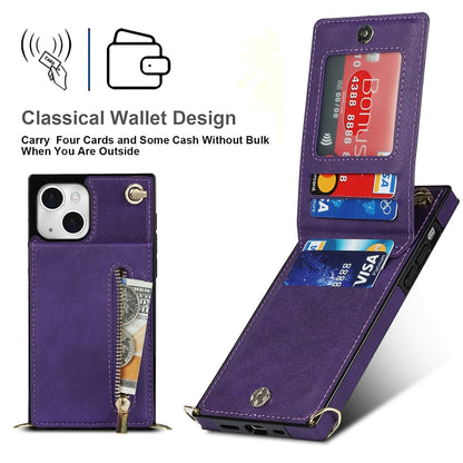 For iPhone 13 mini Cross-body Zipper Square Phone Case with Holder (Purple) - iPhone 13 mini Cases by buy2fix | Online Shopping UK | buy2fix