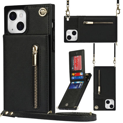 For iPhone 13 Cross-body Zipper Square Phone Case with Holder(Black) - iPhone 13 Cases by buy2fix | Online Shopping UK | buy2fix
