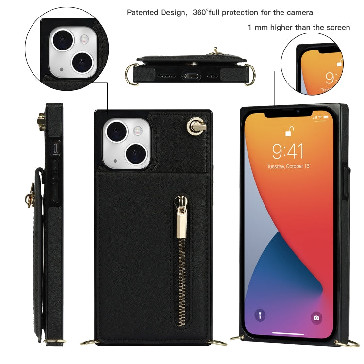 For iPhone 13 Cross-body Zipper Square Phone Case with Holder(Black) - iPhone 13 Cases by buy2fix | Online Shopping UK | buy2fix