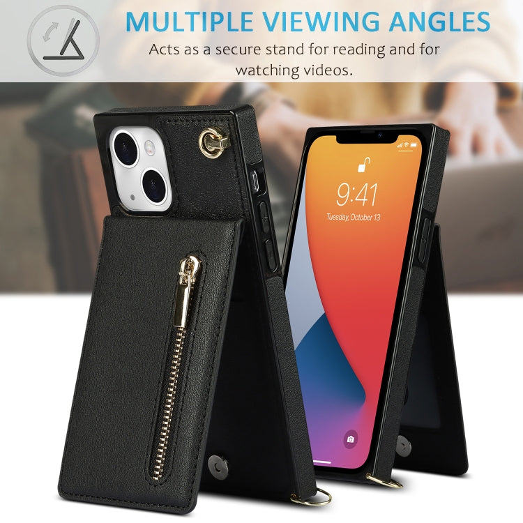 For iPhone 13 Cross-body Zipper Square Phone Case with Holder(Black) - iPhone 13 Cases by buy2fix | Online Shopping UK | buy2fix