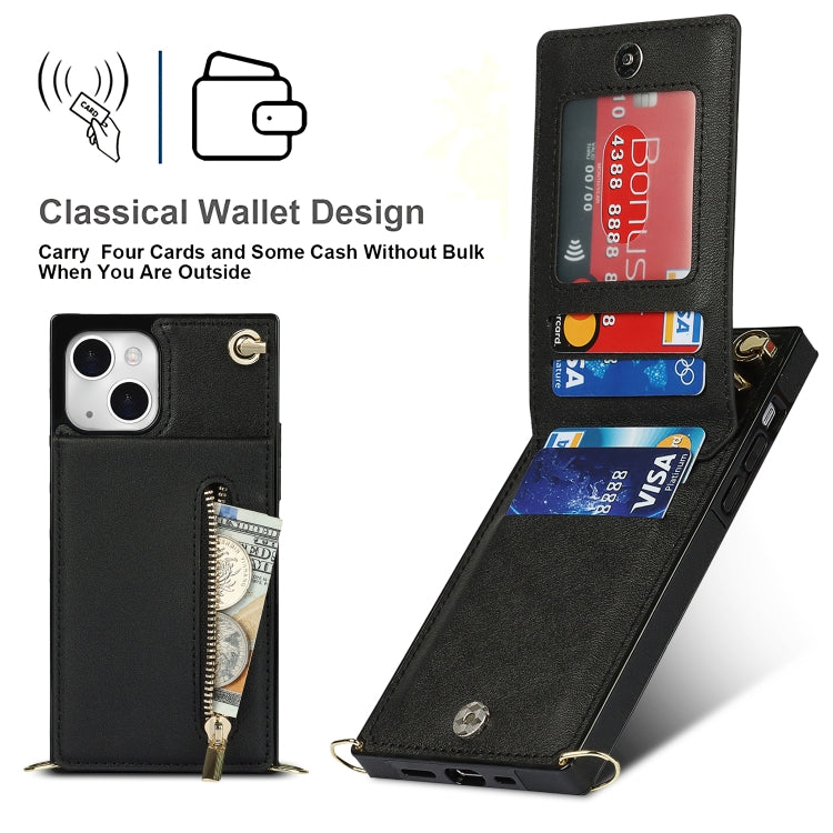 For iPhone 13 Cross-body Zipper Square Phone Case with Holder(Black) - iPhone 13 Cases by buy2fix | Online Shopping UK | buy2fix