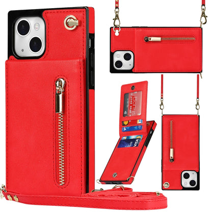 For iPhone 13 Cross-body Zipper Square Phone Case with Holder(Red) - iPhone 13 Cases by buy2fix | Online Shopping UK | buy2fix