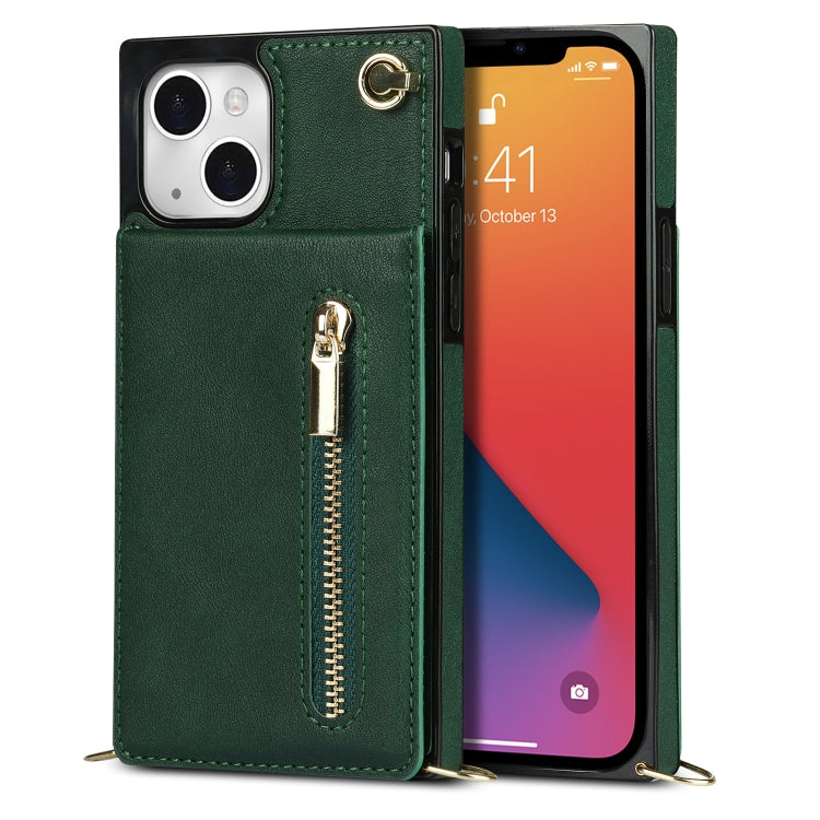 For iPhone 13 Cross-body Zipper Square Phone Case with Holder(Green) - iPhone 13 Cases by buy2fix | Online Shopping UK | buy2fix