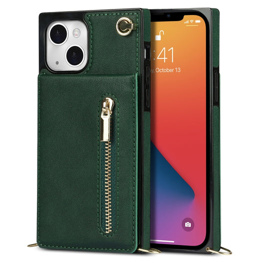 For iPhone 13 Cross-body Zipper Square Phone Case with Holder(Green) - iPhone 13 Cases by buy2fix | Online Shopping UK | buy2fix