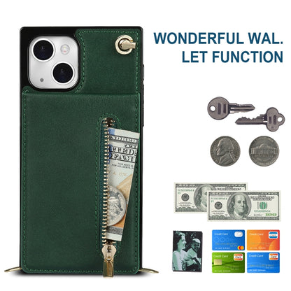 For iPhone 13 Cross-body Zipper Square Phone Case with Holder(Green) - iPhone 13 Cases by buy2fix | Online Shopping UK | buy2fix
