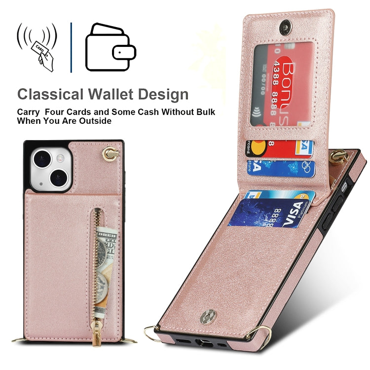 For iPhone 13 Cross-body Zipper Square Phone Case with Holder(Rose Gold) - iPhone 13 Cases by buy2fix | Online Shopping UK | buy2fix