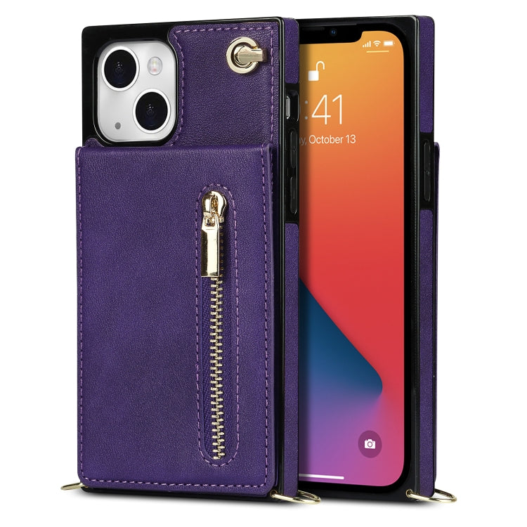 For iPhone 13 Cross-body Zipper Square Phone Case with Holder(Purple) - iPhone 13 Cases by buy2fix | Online Shopping UK | buy2fix