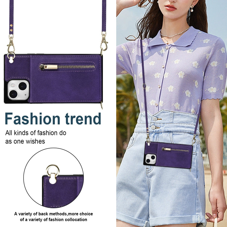 For iPhone 13 Cross-body Zipper Square Phone Case with Holder(Purple) - iPhone 13 Cases by buy2fix | Online Shopping UK | buy2fix