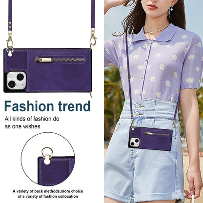 For iPhone 13 Cross-body Zipper Square Phone Case with Holder(Purple) - iPhone 13 Cases by buy2fix | Online Shopping UK | buy2fix