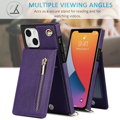 For iPhone 13 Cross-body Zipper Square Phone Case with Holder(Purple) - iPhone 13 Cases by buy2fix | Online Shopping UK | buy2fix